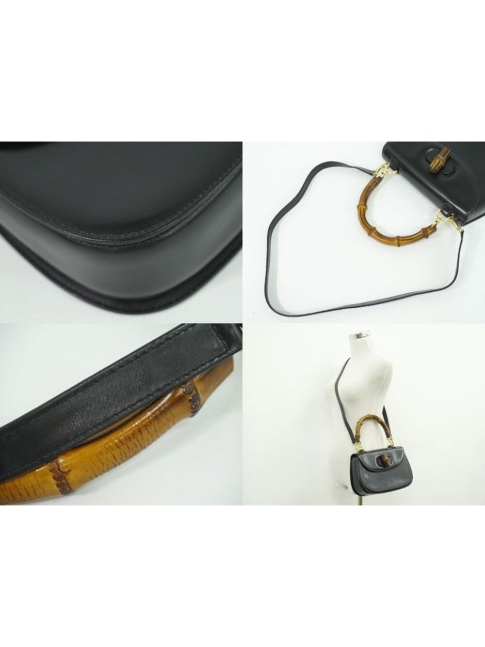 Gucci Bamboo 2-Way Shoulder Bag Handbag Pochette Leather Black - Picture 6 of 9